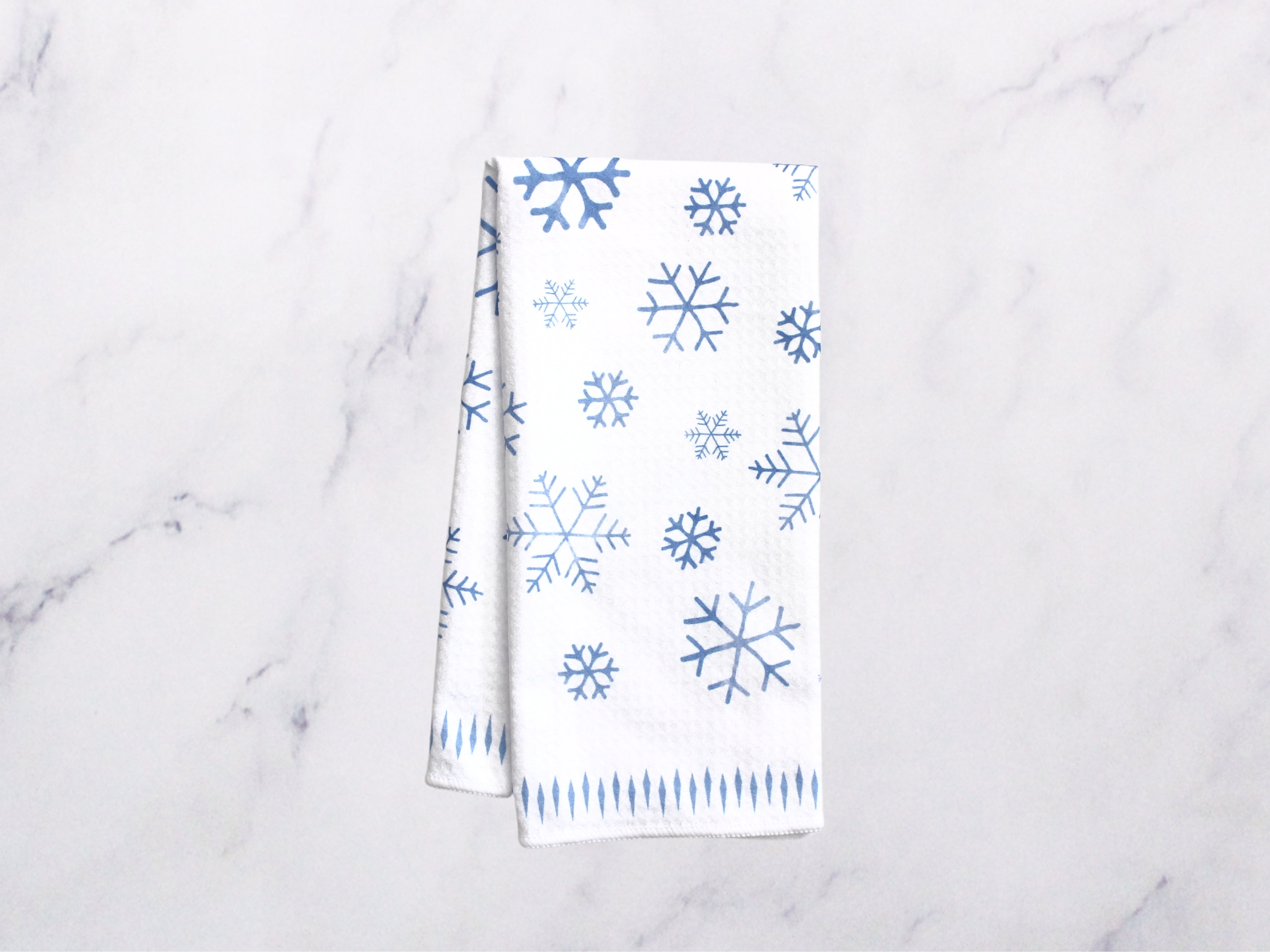 Christmas Kitchen Towels Set of 4 Snowflake Blue Dish Towels